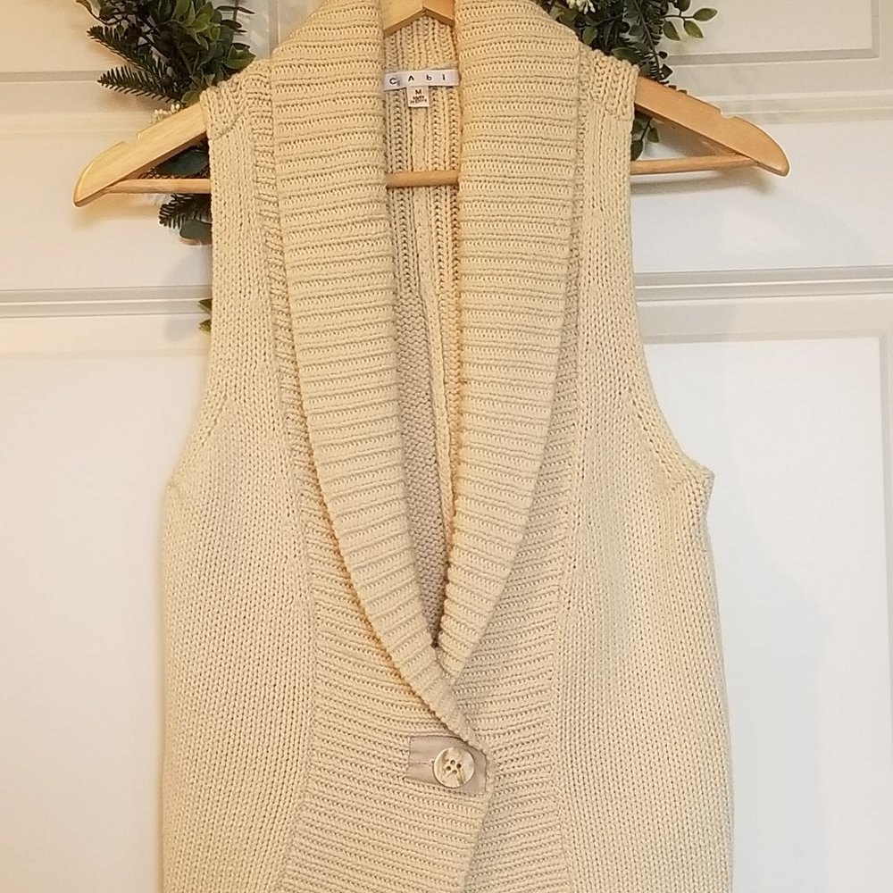 EUC Cream Shawl Collar Single Button Sweater Vest Style #869